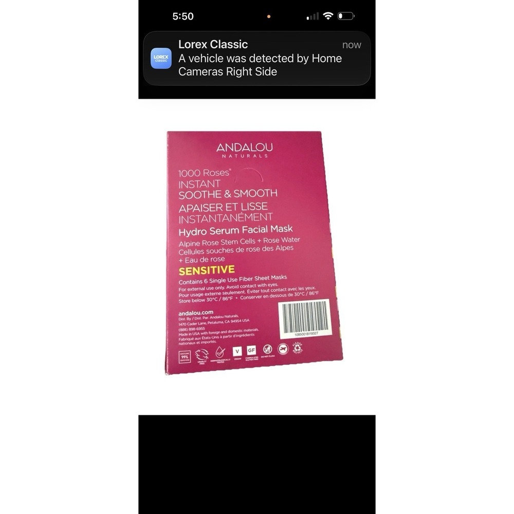Andalou Naturals Instant Soothe and Smooth Hydro Serum Facial Mask  6 /pack
